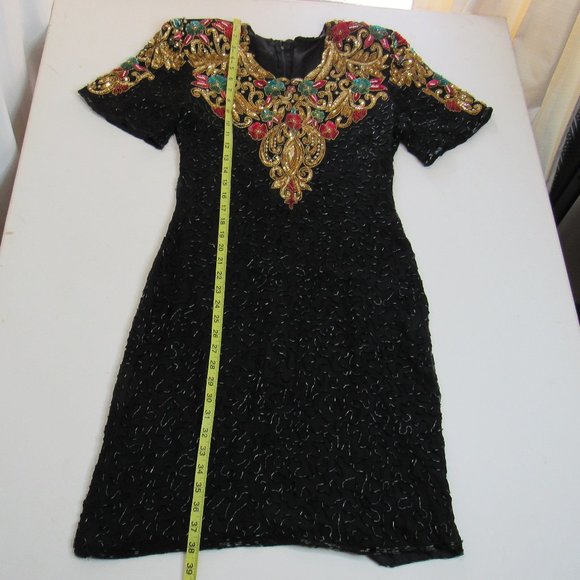 Vintage Star & Style Sequin Holiday Cocktail Trophy Dress Size L 100% Silk - Picture 6 of 9